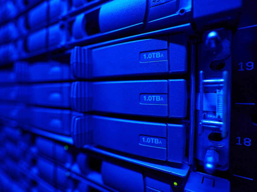 Close up side view portrait of modern professional equipments of a cloud services